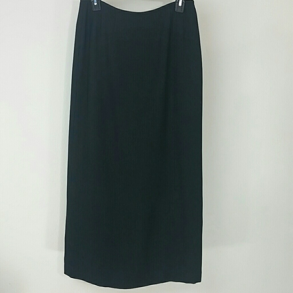 Skirt Pencil Black white micro pinstripe Maxi lined stretch zippered Kick Pleat